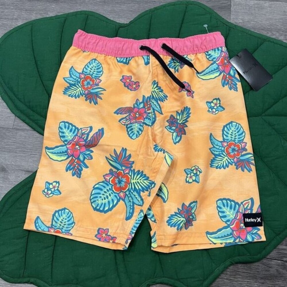 Hurley Boys Youth Medium 10-12 Orange Tropical Swim Trunks Swim Beach Surf